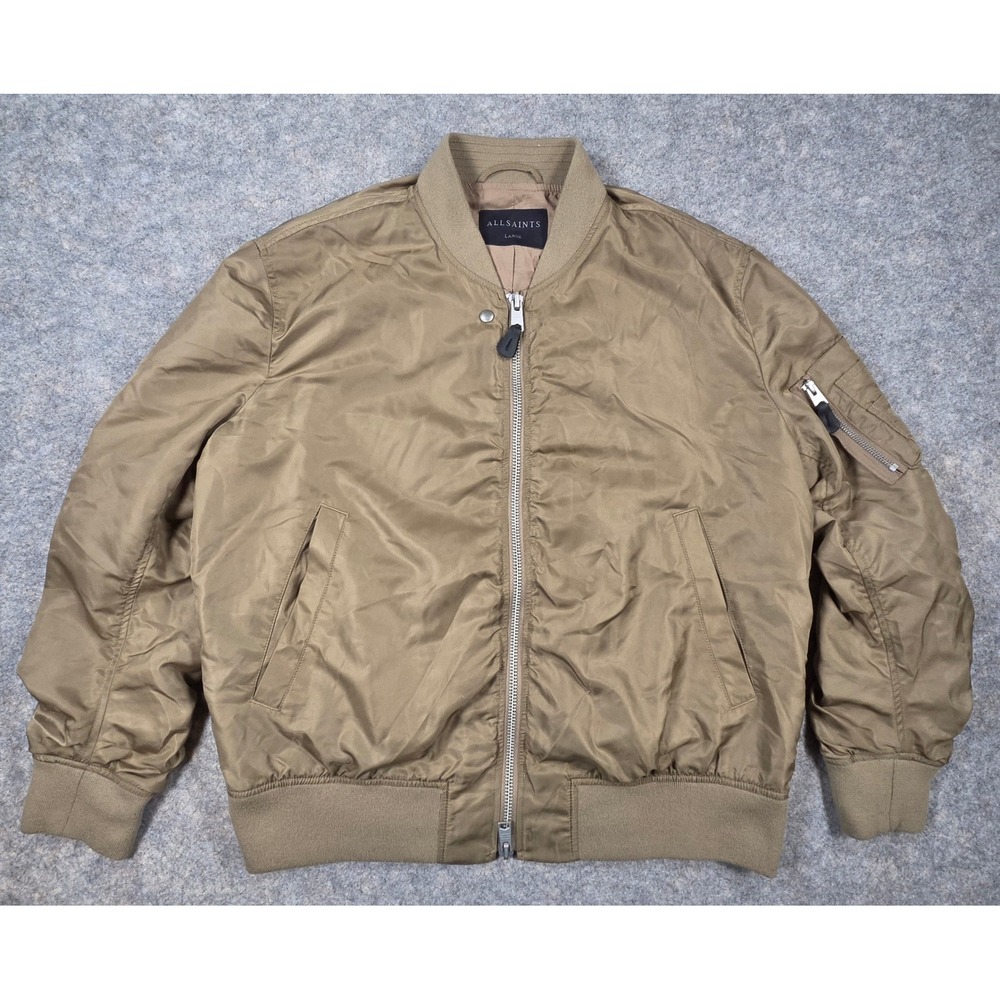 AllSaints Myra Bomber Jacket Tan Khaki Flight Jacket Large Army Style Military
